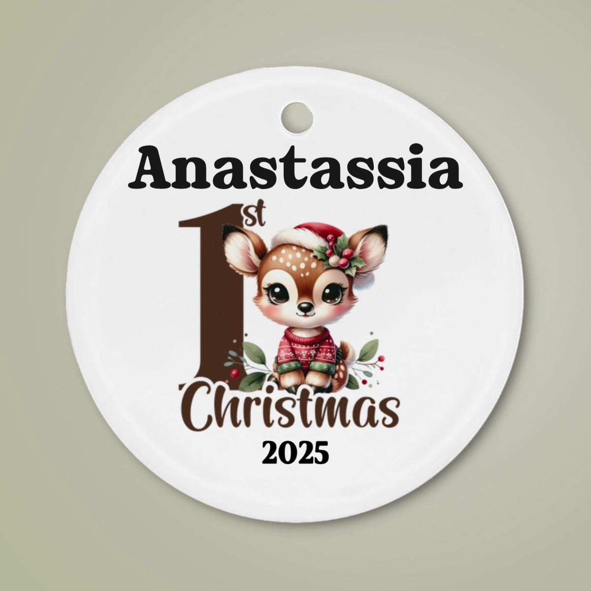 Baby's First Christmas Ornament - Cute Fawn