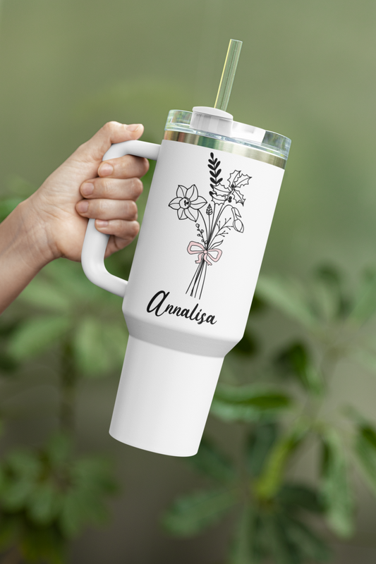 Birth Flower & Name - Personalized Glitter Tumbler 40oz