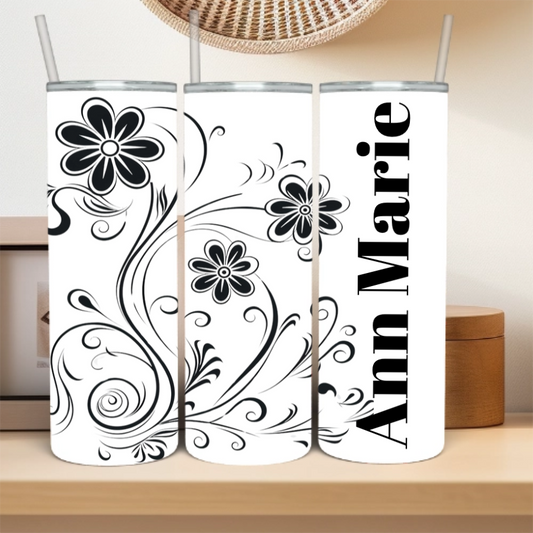 Boho Flower and Name - Personalized Skinny Tumbler 20oz