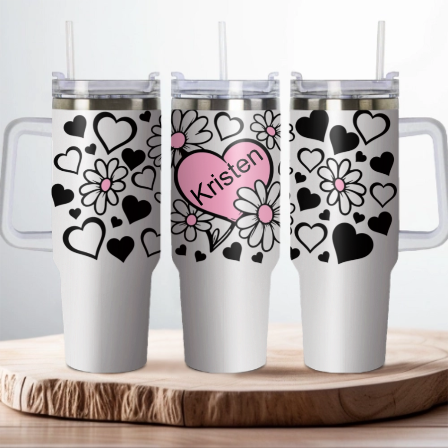 Stylish Hearts with Name - Personalized Tumbler 40oz V2