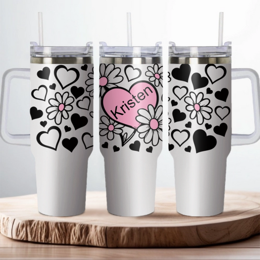 Stylish Hearts with Name - Personalized Tumbler 40oz V2