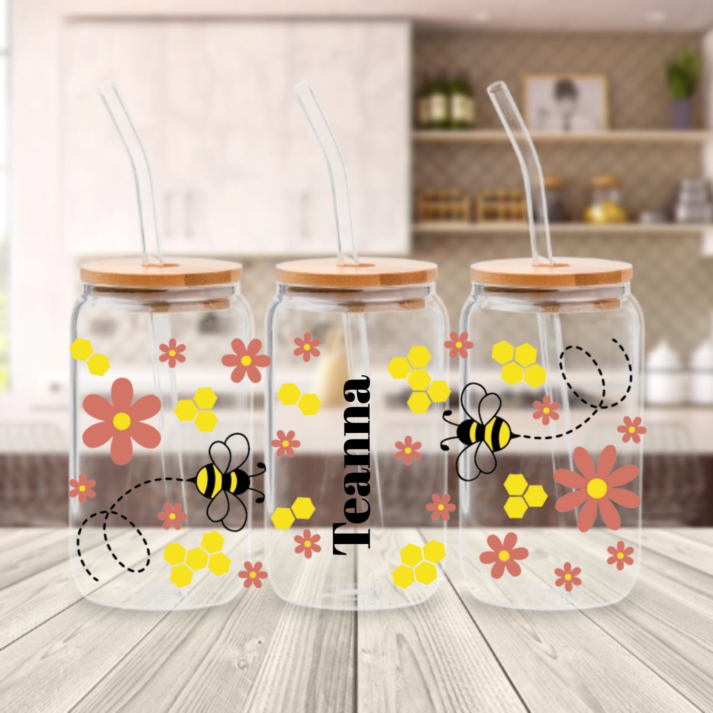 Daisy Honey Bee - Personalized Glass Cup 16oz