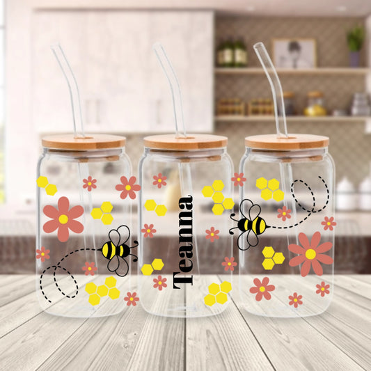 Daisy Honey Bee - Personalized Glass Cup 16oz