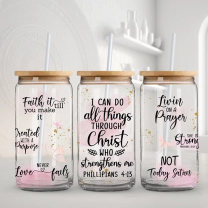 I Can Do All Things Though Christ - Glass Cup 16oz