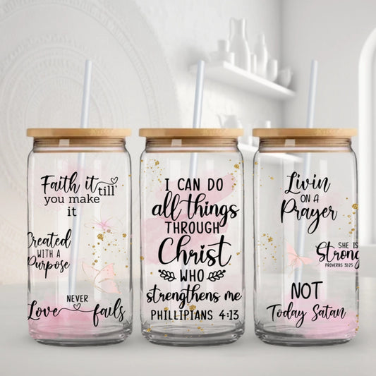 I Can Do All Things Though Christ - Glass Cup 16oz