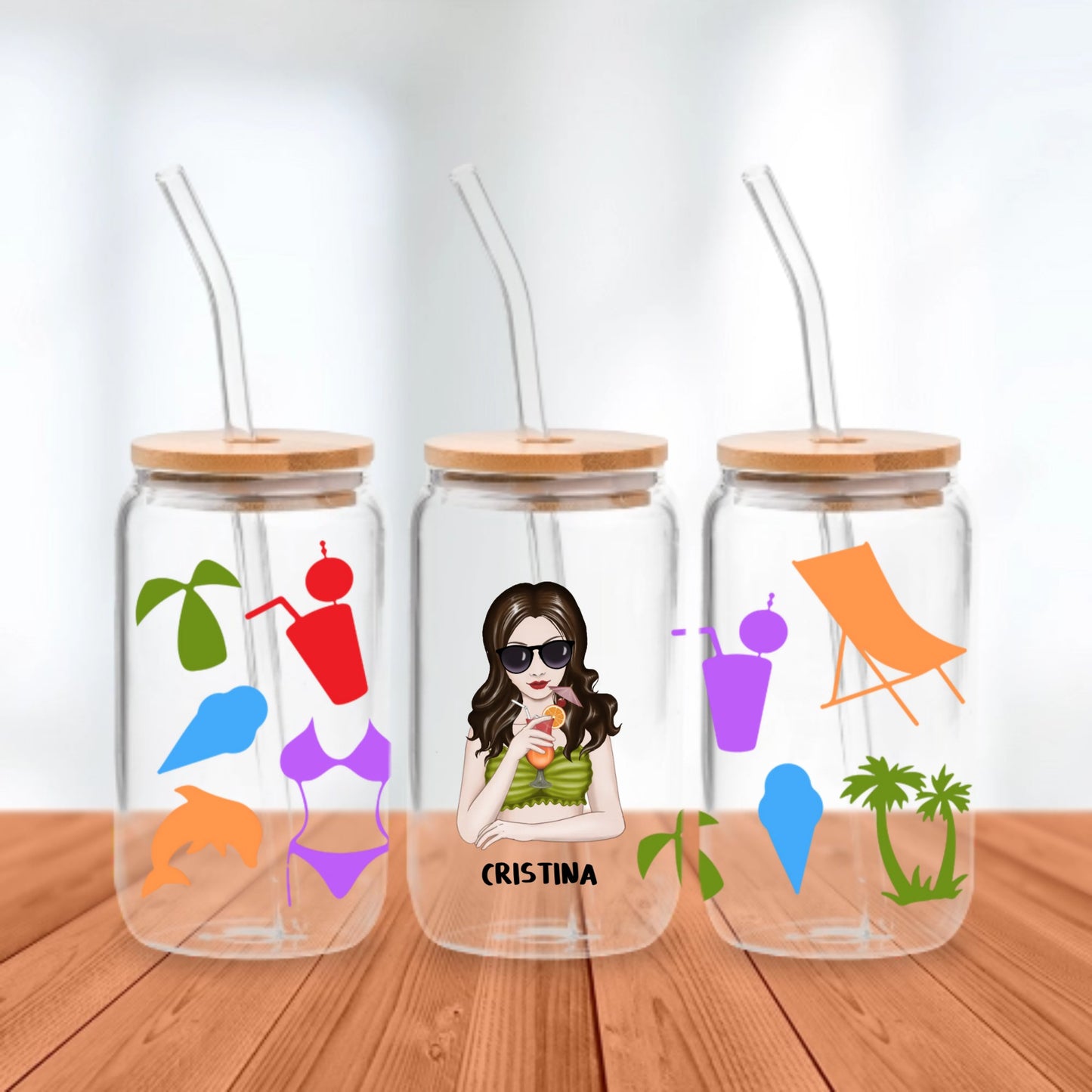 Summer Vibes - Personalized Glass Cup 16oz