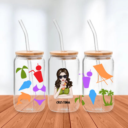 Summer Vibes - Personalized Glass Cup 16oz