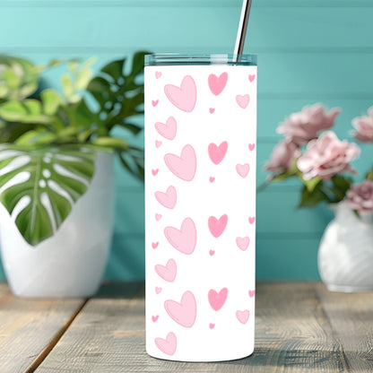 Pink Heart AOP - Personalized Skinny Tumbler 20oz