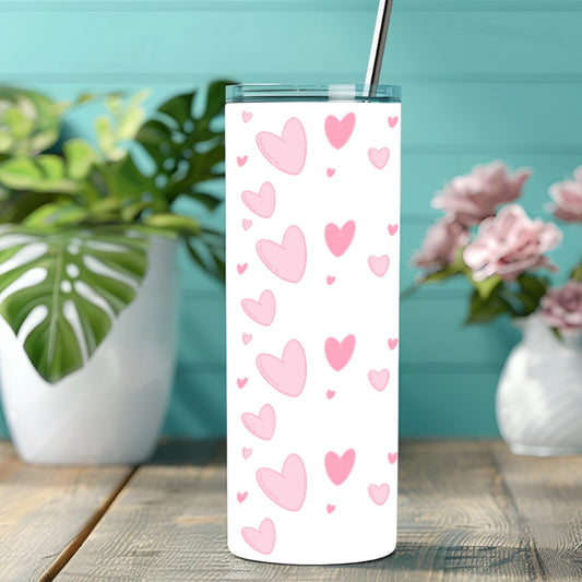 Pink Heart AOP - Personalized Skinny Tumbler 20oz