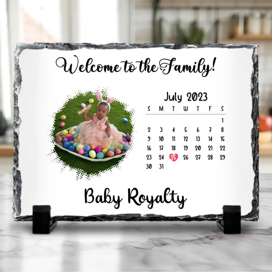 Welcome to the Family - New Baby Personalized with Photo Rock Slate