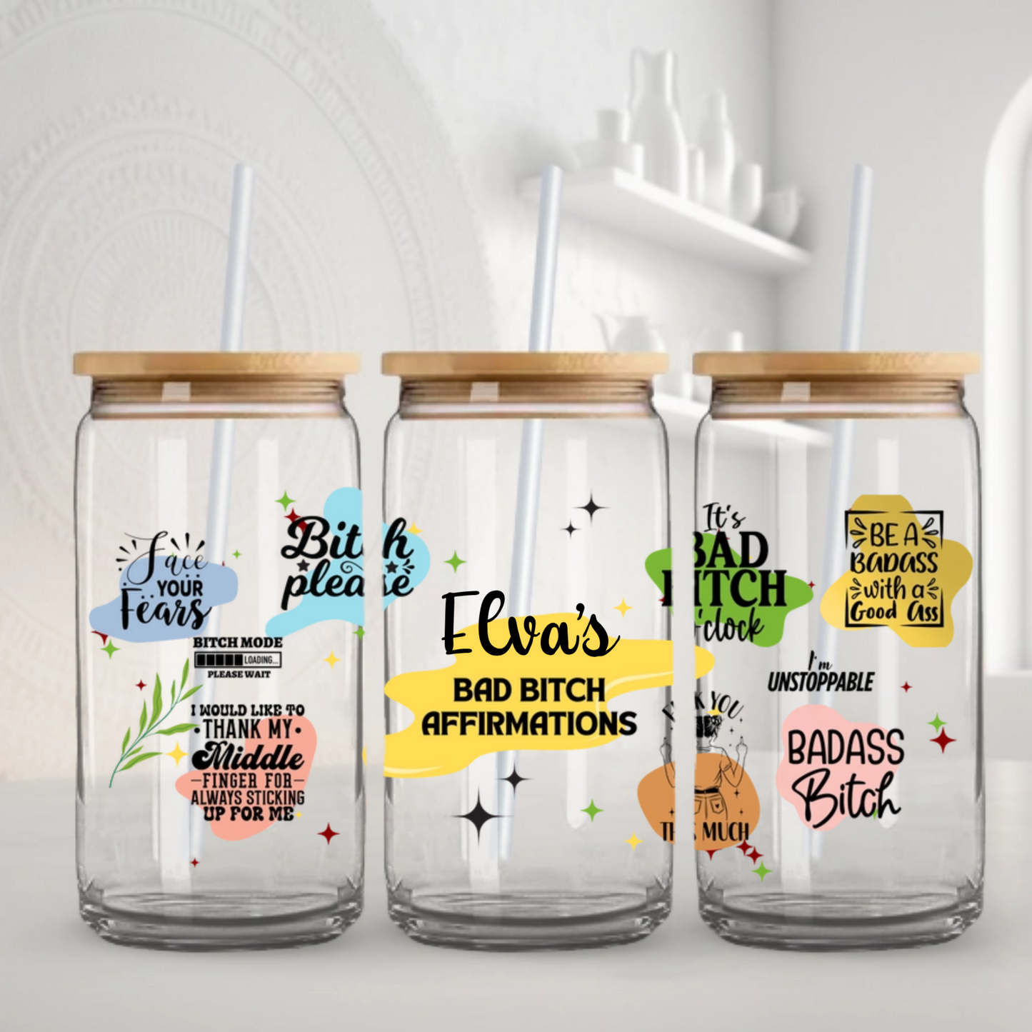Bad B*tch Affirmations D1 - Personalized Glass Cup 16oz