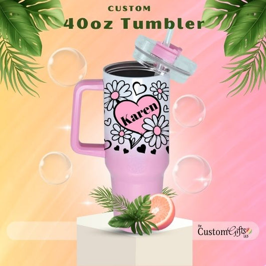 Stylish Hearts with Name - Personalized Tumbler 40oz V1