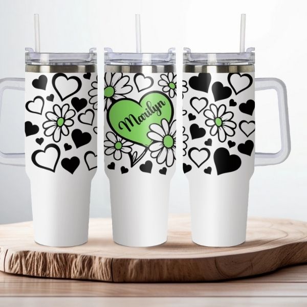 Stylish Hearts with Name - Personalized Tumbler 40oz V1