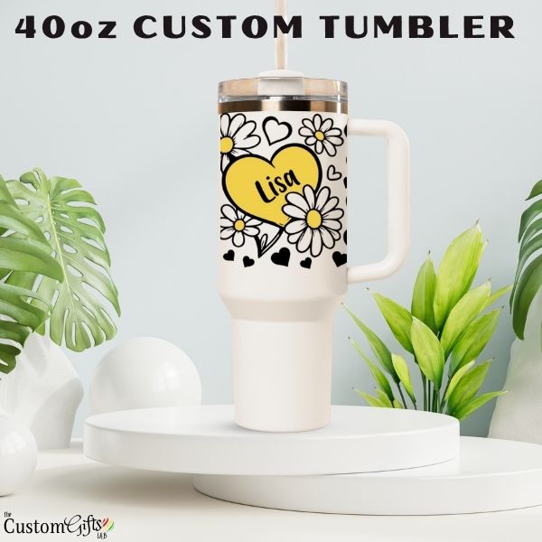 Stylish Hearts with Name - Personalized Tumbler 40oz V1