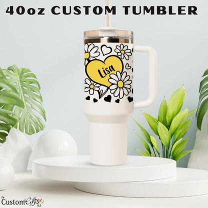 Stylish Hearts with Name - Personalized Tumbler 40oz V1