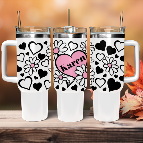 Stylish Hearts with Name - Personalized Tumbler 40oz V1