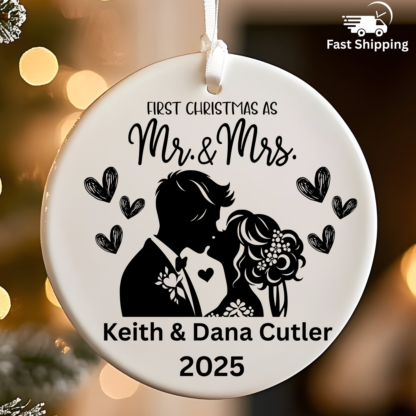 First Christmas Married Ornament - Personalized Christmas Ornament