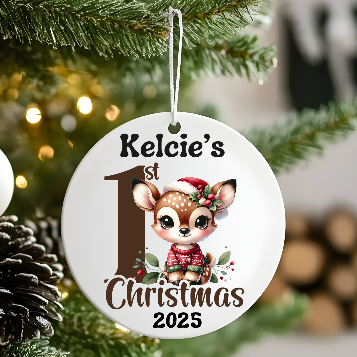 Baby's First Christmas Ornament - Cute Fawn
