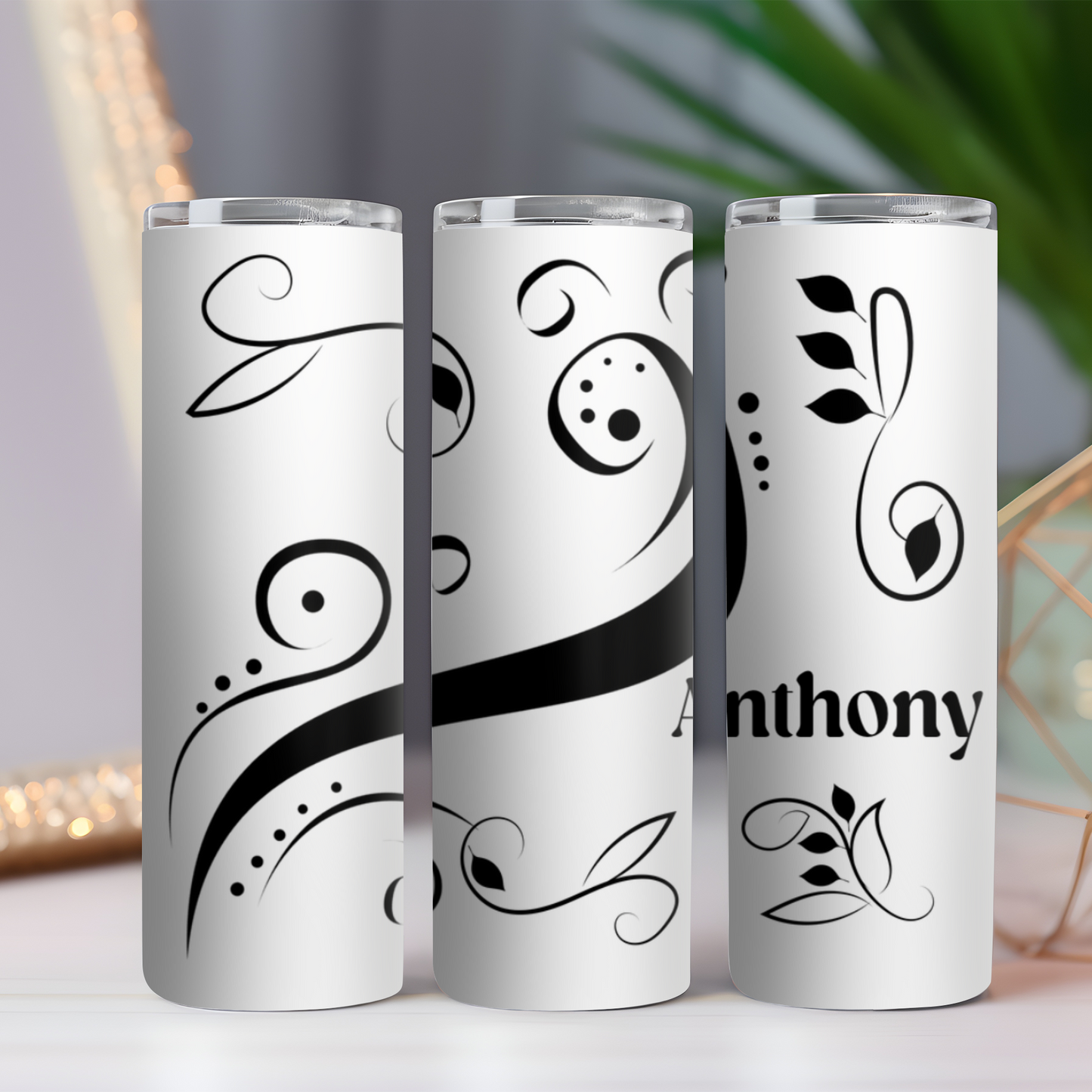 Swirl Leaf - Personalized Skinny Tumbler