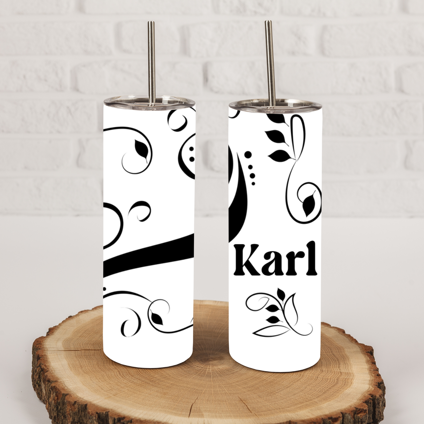 Swirl Leaf - Personalized Skinny Tumbler