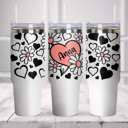 Stylish Hearts with Name - Personalized Tumbler 40oz V1