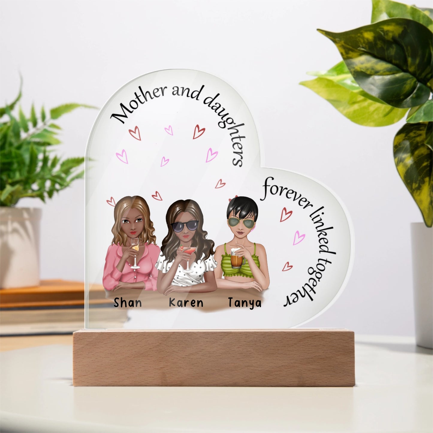Mother and Daughter Forever Linked Personalized Acrylic Heart Plaque