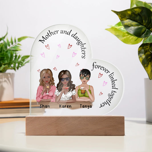 Mother and Daughter Forever Linked Personalized Acrylic Heart Plaque