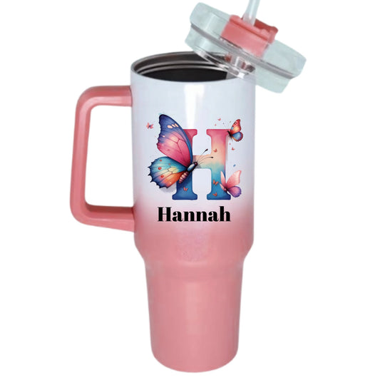 Butterfly Floral - Personalized Glitter Tumbler with Name 40oz
