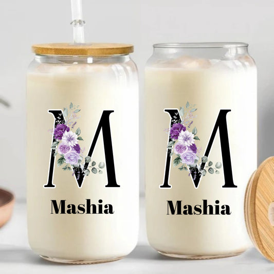 Butterfly Floral - Personalized Sipper Glass with Name 16oz