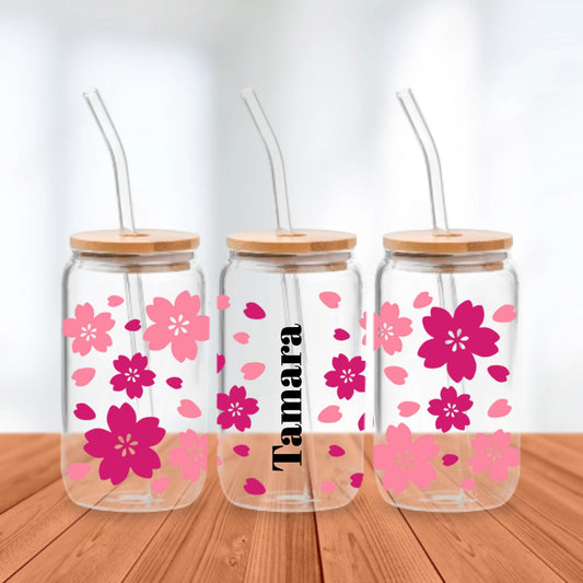 AOP Flower - Personalized Glass Cup 16oz