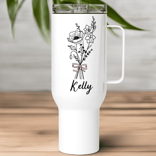 Birth Flower & Name - Personalized Glitter Tumbler 40oz