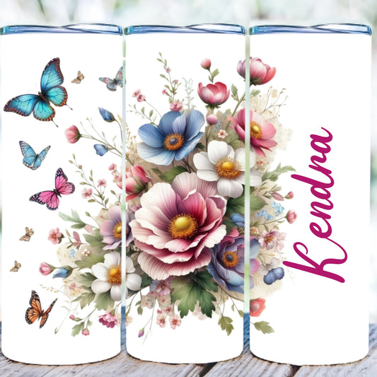 Butterfly Rose - Personalized Skinny Tumbler 20oz