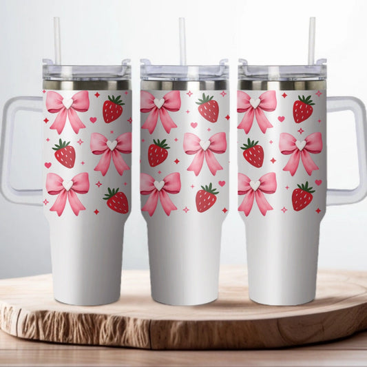 Strawberries with Coquette Bow -  Tumbler 40oz