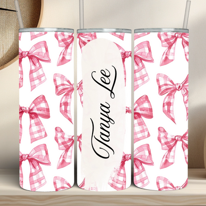 Pink Coquette Bow with Name - Personalized Skinny Tumbler