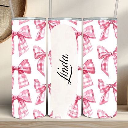Pink Coquette Bow with Name - Personalized Skinny Tumbler