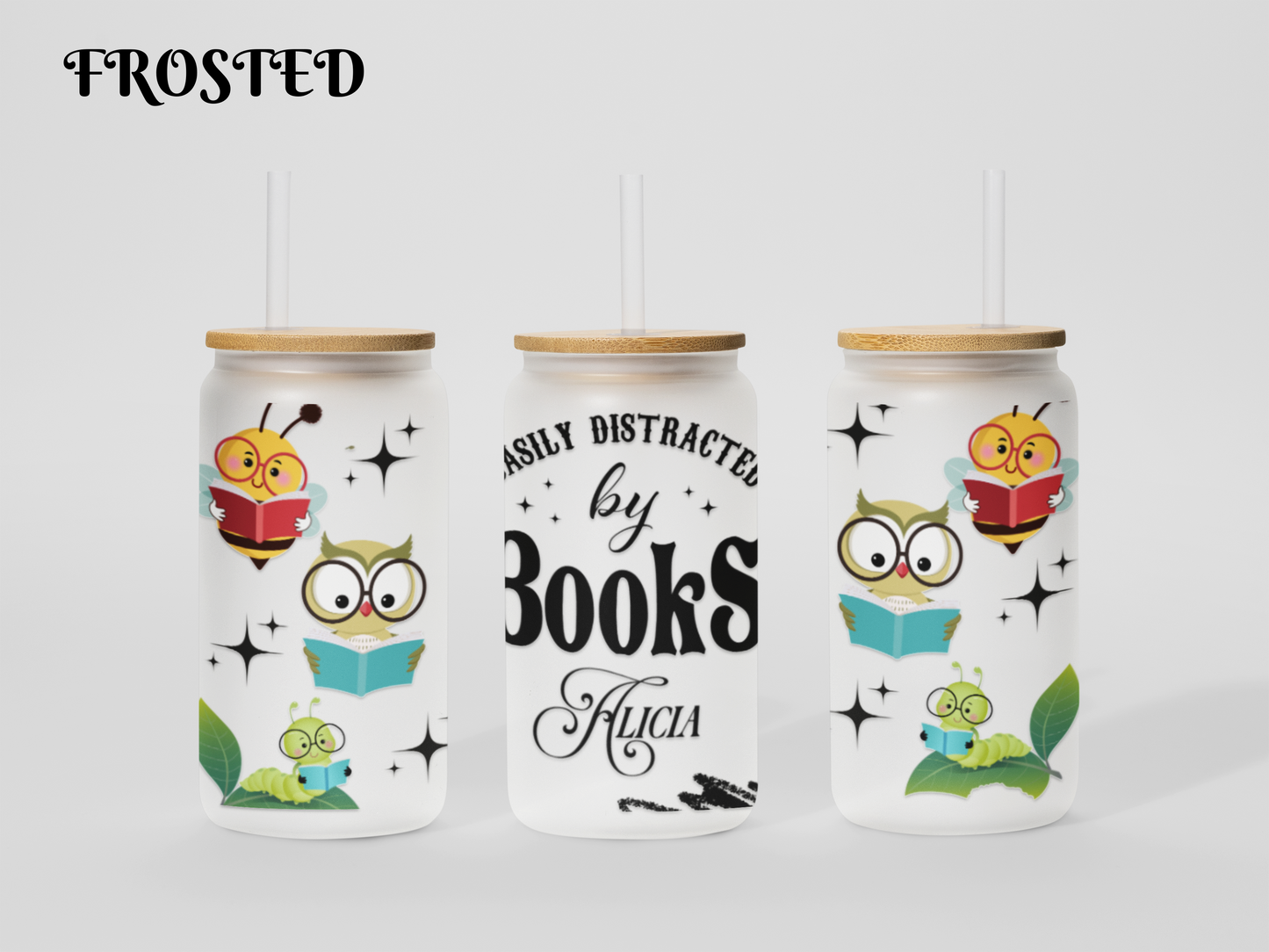 Easily Distracted by Books - Personalized Glass Cup 16oz