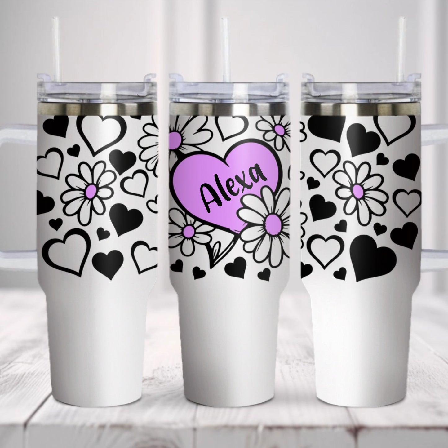 Stylish Hearts with Name - Personalized Tumbler 40oz V1
