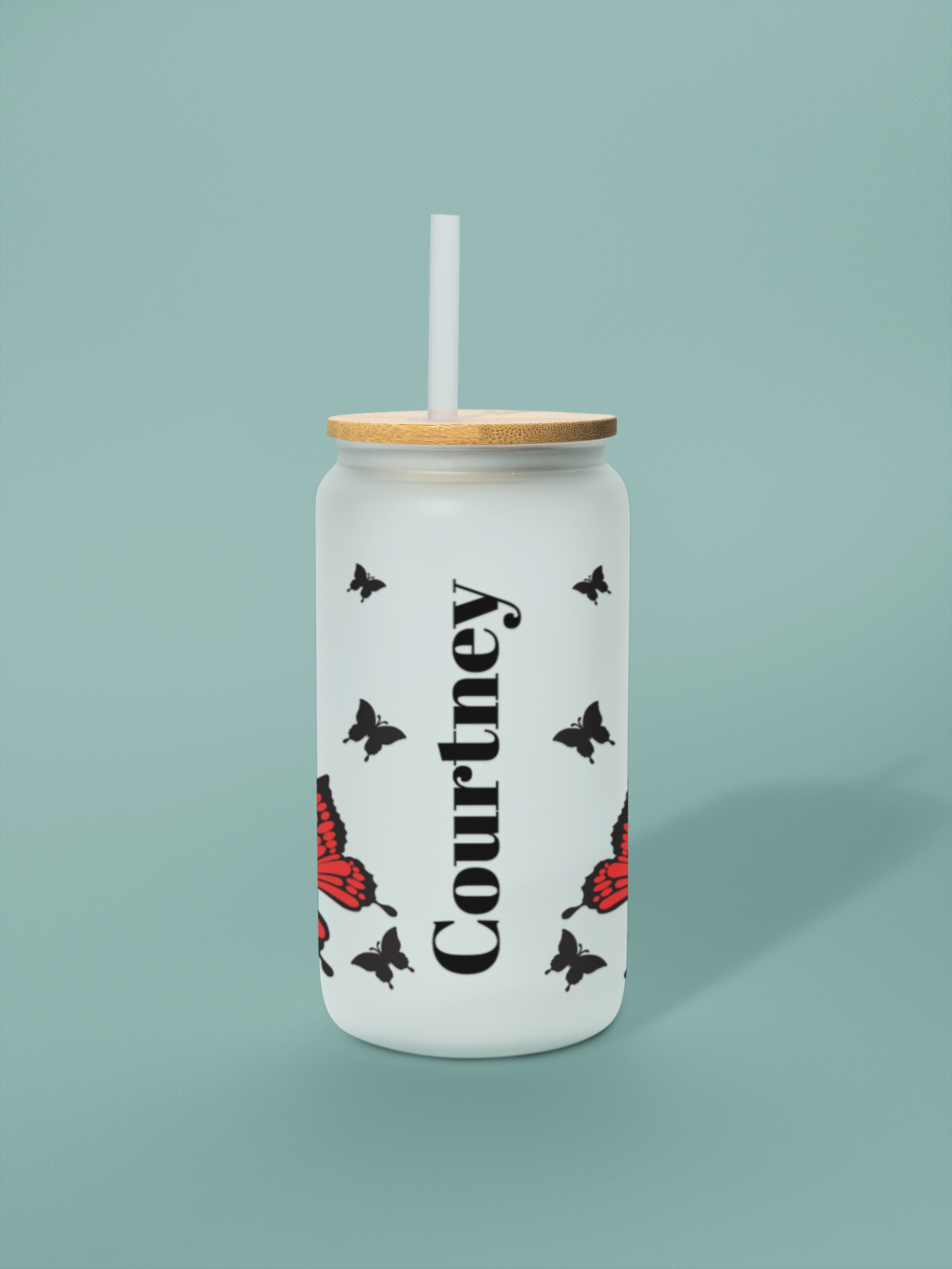 Red Butterfly with Name - Personalized Glass Cup 16oz