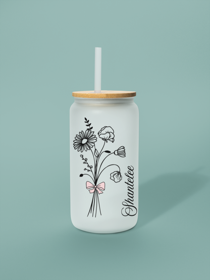 Birth Flower & Name - Personalized Glass Cup 16oz