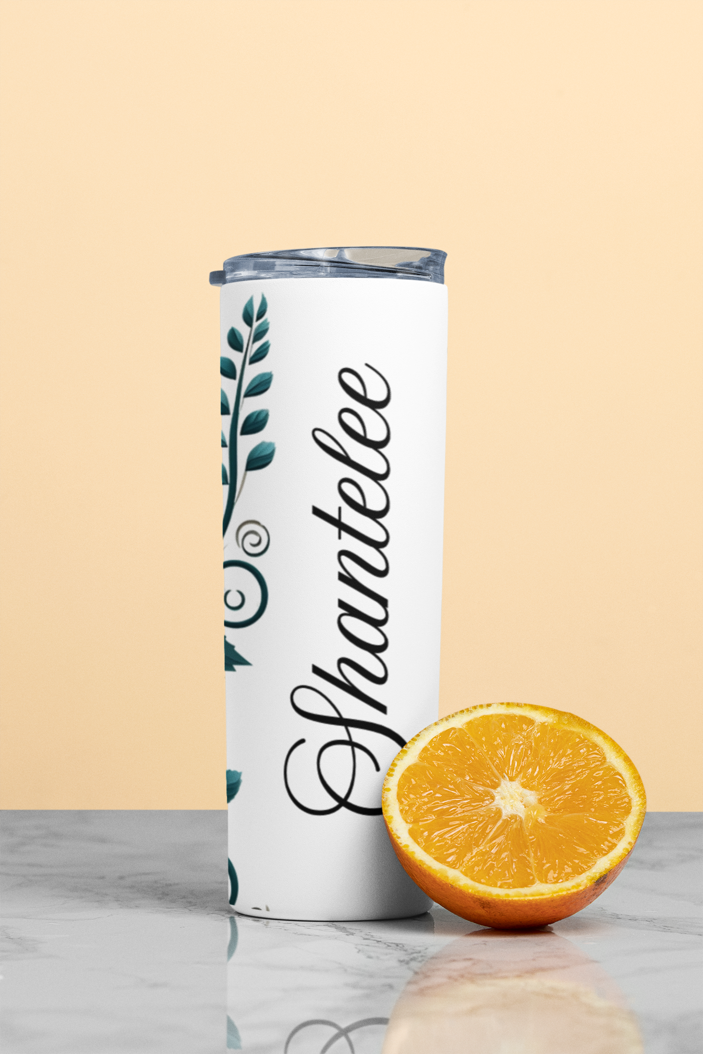 Orange and White Rose - Personalized Skinny Tumbler 20oz