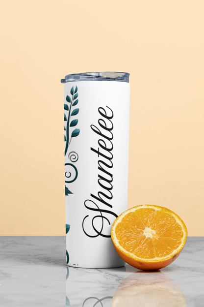 Orange and White Rose - Personalized Skinny Tumbler 20oz