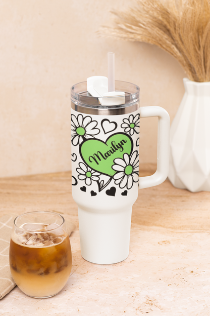Stylish Hearts with Name - Personalized Tumbler 40oz V2