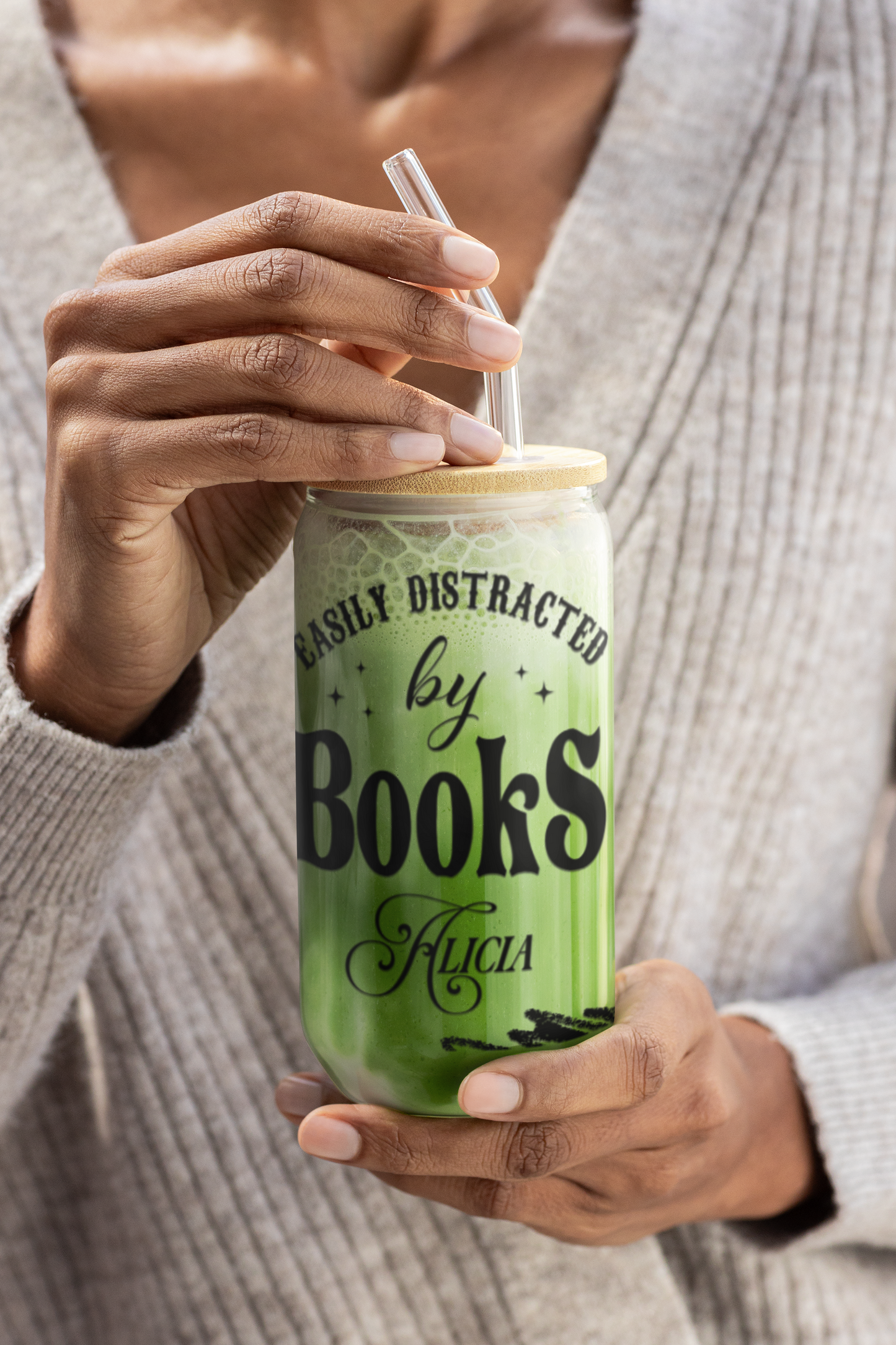 Easily Distracted by Books - Personalized Glass Cup 16oz