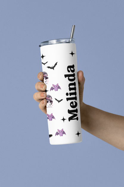 Cute Halloween Tumbler Purple Bats - Personalized Skinny Tumbler 20oz