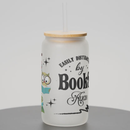 Easily Distracted by Books - Personalized Glass Cup 16oz