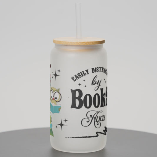 Easily Distracted by Books - Personalized Glass Cup 16oz
