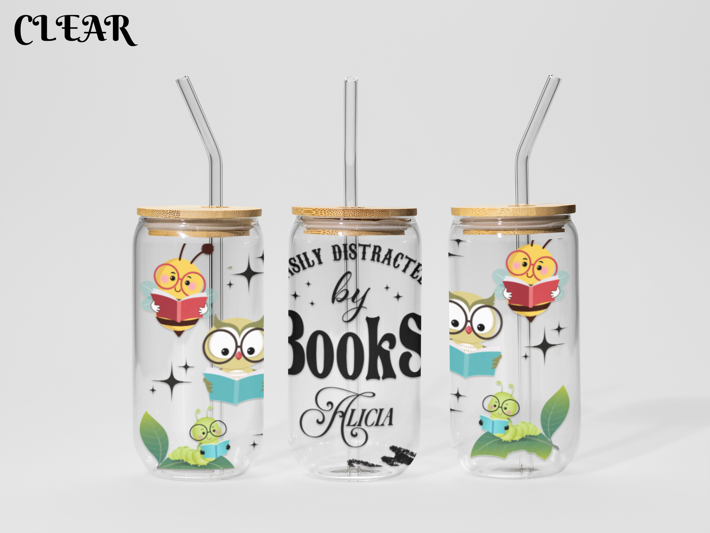 Easily Distracted by Books - Personalized Glass Cup 16oz