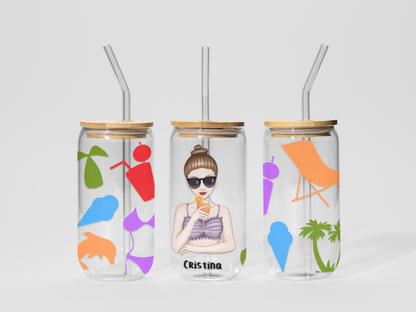 Summer Vibes - Personalized Glass Cup 16oz