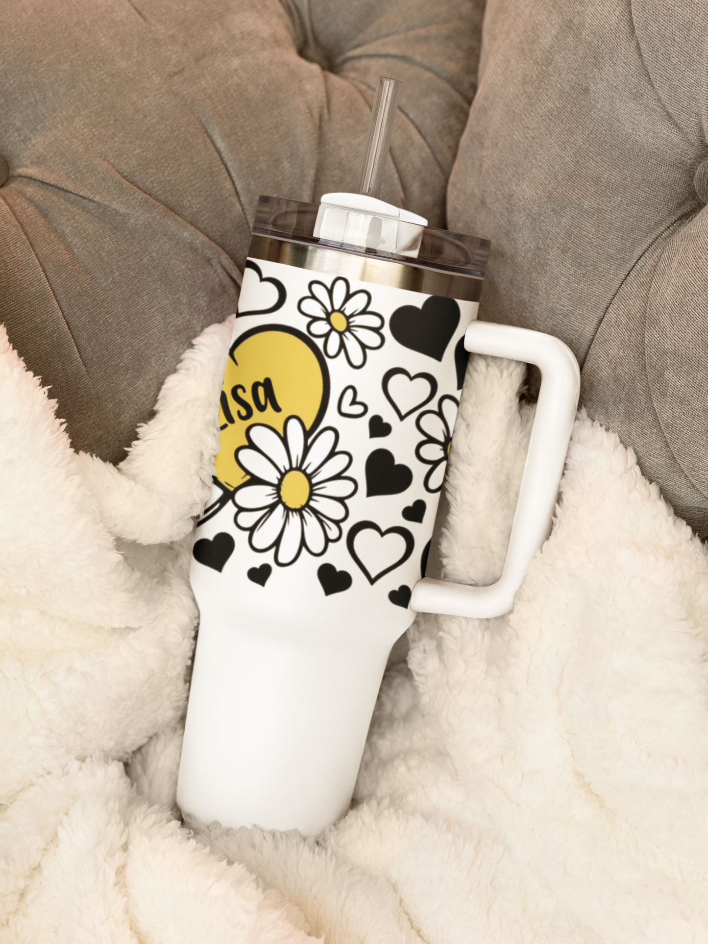Stylish Hearts with Name - Personalized Tumbler 40oz V1